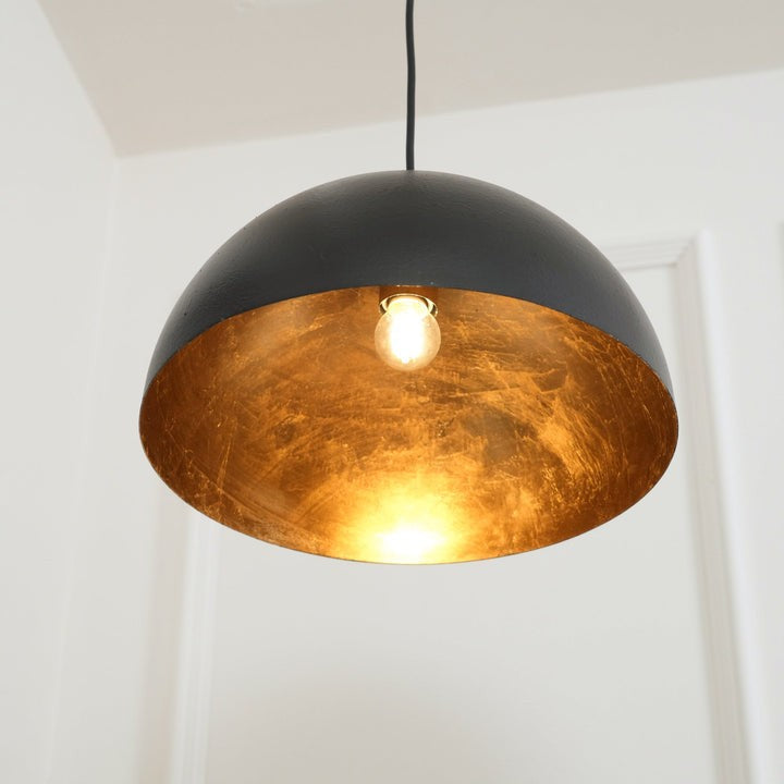 Matte Black Dome Pendant Light with Gold Interior