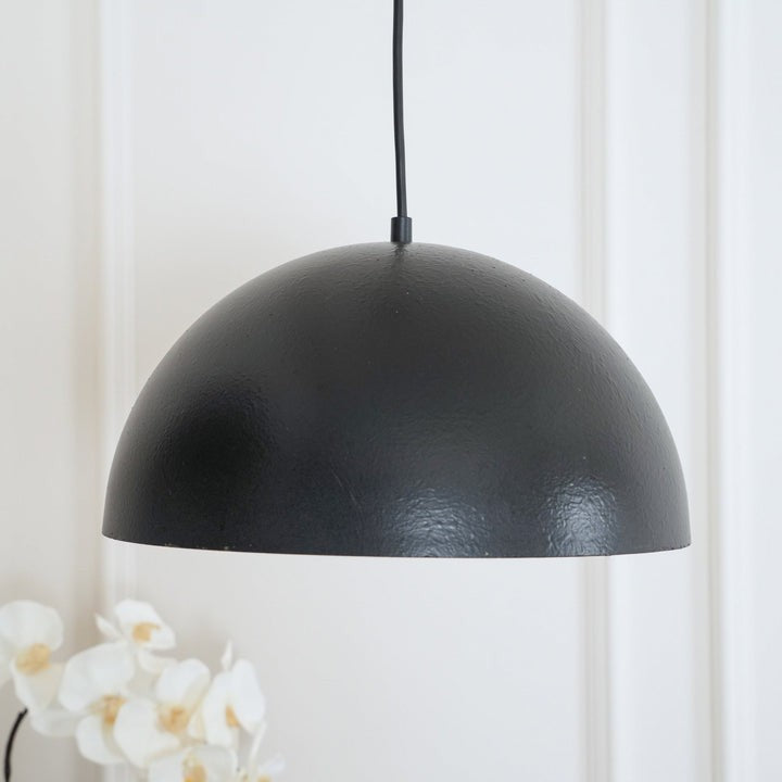 Matte Black Dome Pendant Light with Gold Interior