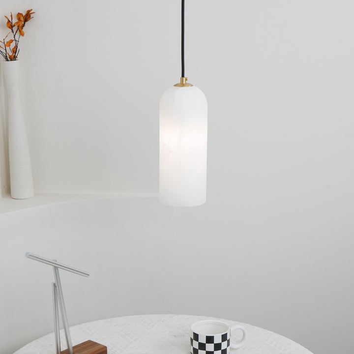Mid-Century Alabaster Pendant Light with Brass Accents