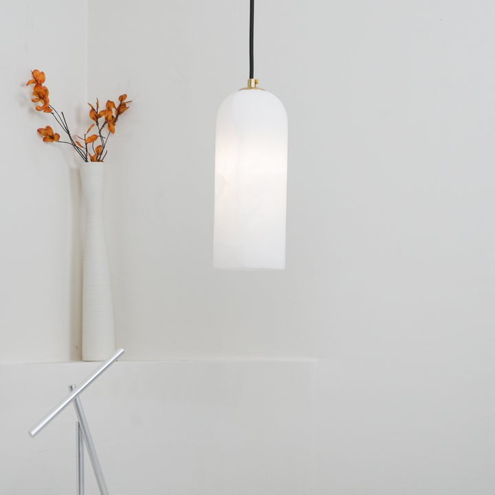 Mid-Century Alabaster Pendant Light with Brass Accents