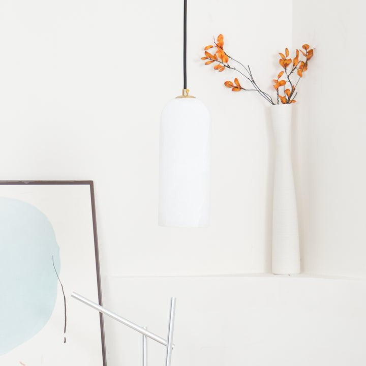 Mid-Century Alabaster Pendant Light with Brass Accents