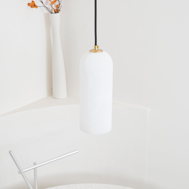 Mid-Century Alabaster Pendant Light with Brass Accents