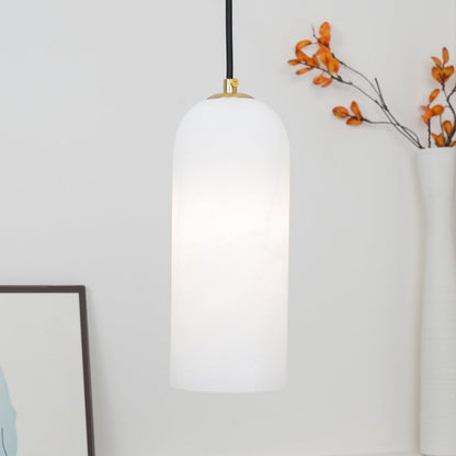 Mid-Century Alabaster Pendant Light with Brass Accents