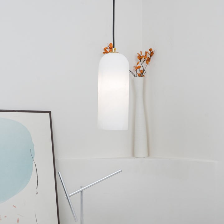 Mid-Century Alabaster Pendant Light with Brass Accents