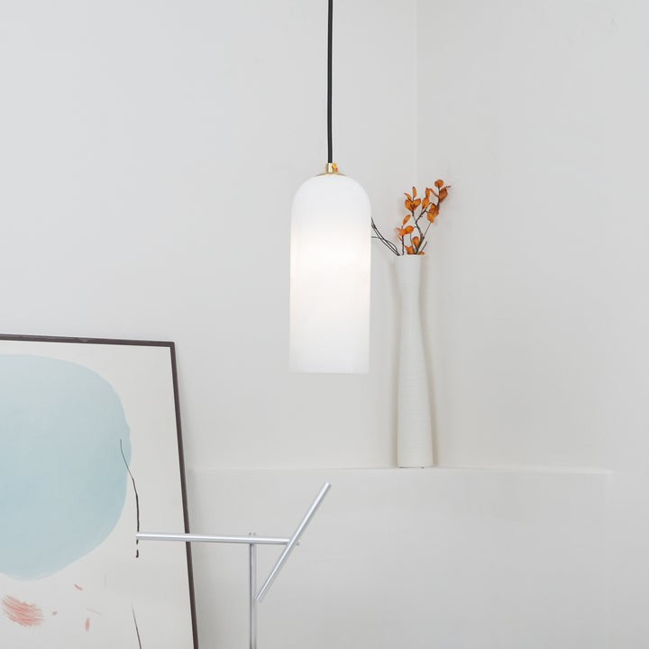 Mid-Century Alabaster Pendant Light with Brass Accents