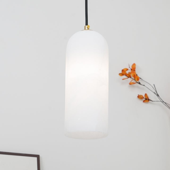 Mid-Century Alabaster Pendant Light with Brass Accents