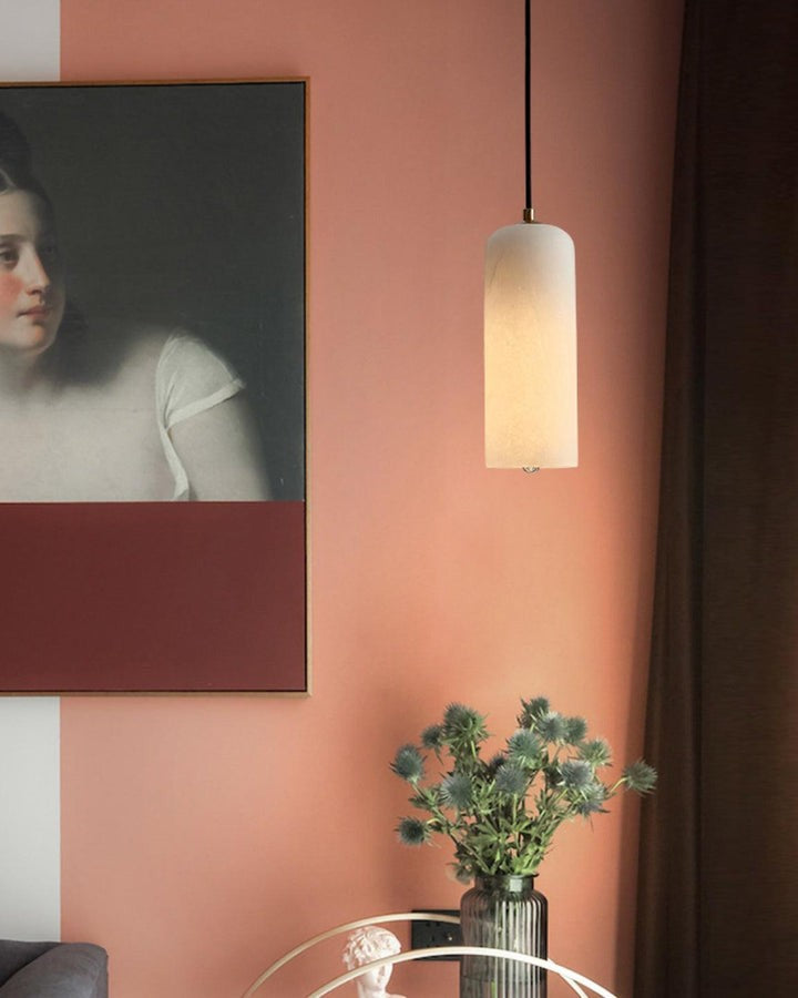 Mid-Century Alabaster Pendant Light with Brass Accents