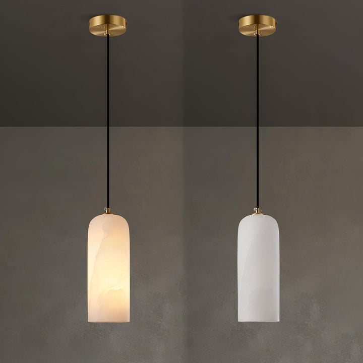 Mid-Century Alabaster Pendant Light with Brass Accents