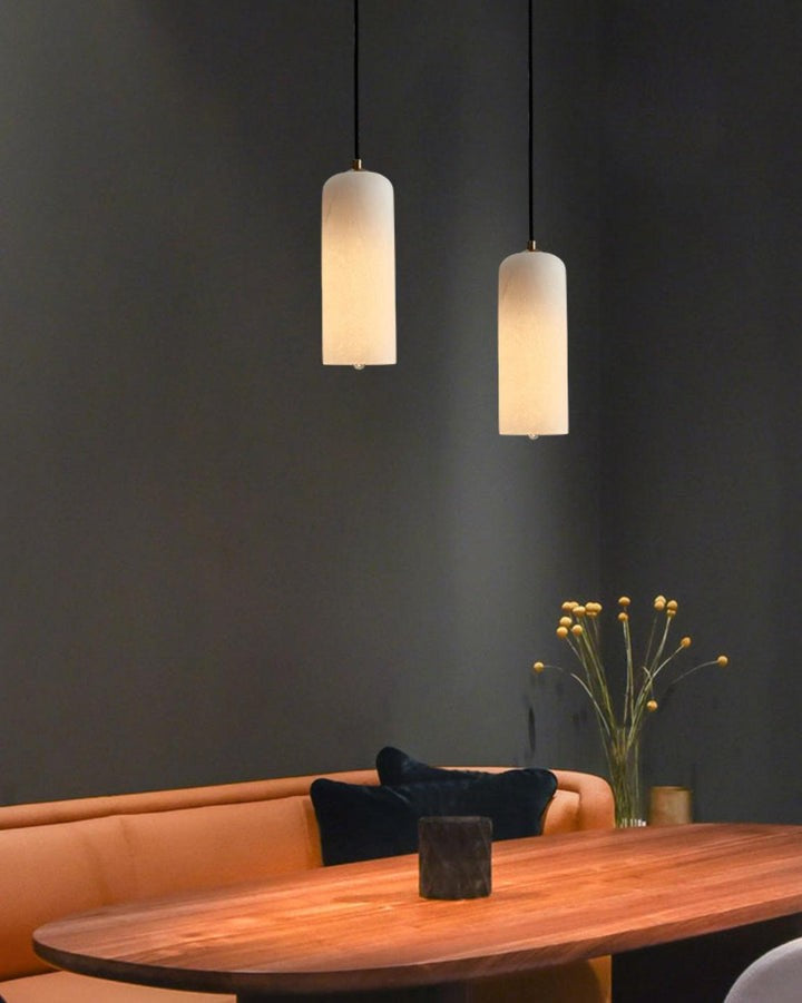 Mid-Century Alabaster Pendant Light with Brass Accents