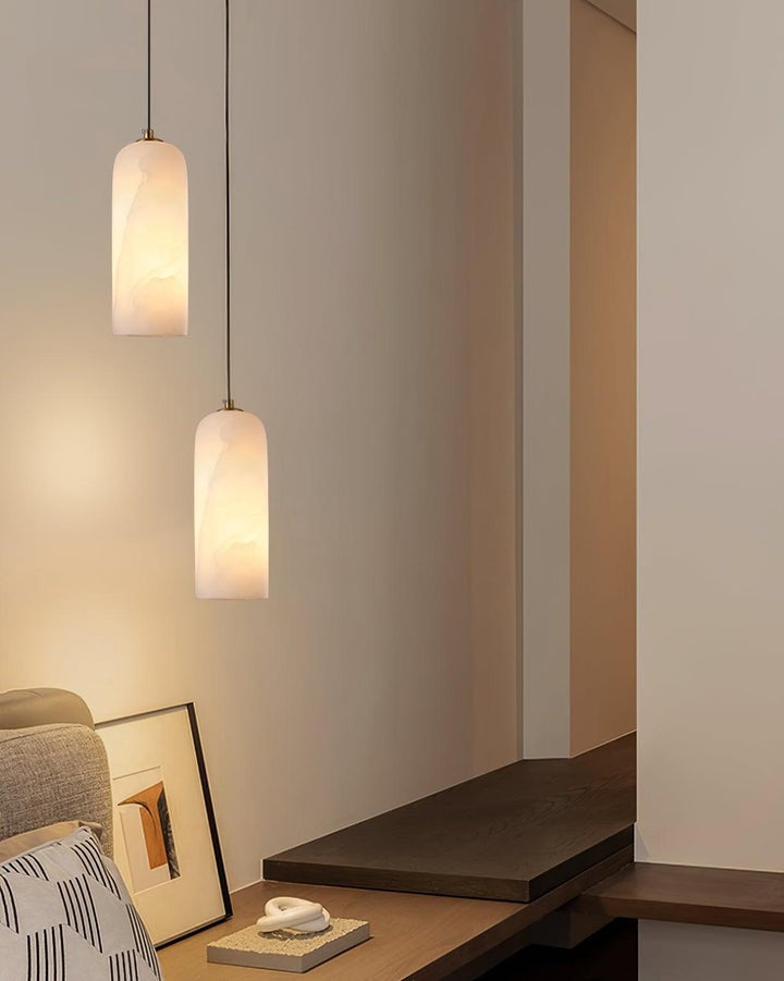 Mid-Century Alabaster Pendant Light with Brass Accents