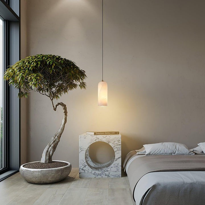 Mid-Century Alabaster Pendant Light with Brass Accents