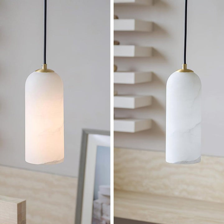 Mid-Century Alabaster Pendant Light with Brass Accents