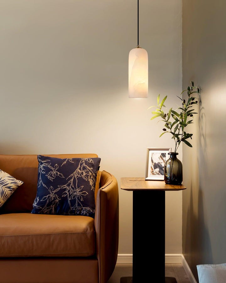 Mid-Century Alabaster Pendant Light with Brass Accents