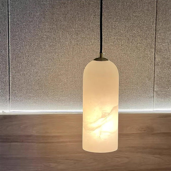 Mid-Century Alabaster Pendant Light with Brass Accents