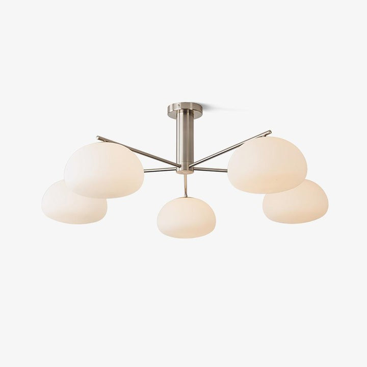 Mid-Century Gold Cross Frame Chandelier with White Glass Globes