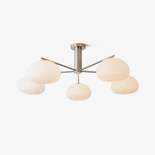Mid-Century Gold Cross Frame Chandelier with White Glass Globes