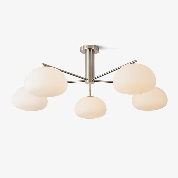 Mid-Century Gold Cross Frame Chandelier with White Glass Globes