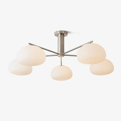 Mid-Century Gold Cross Frame Chandelier with White Glass Globes