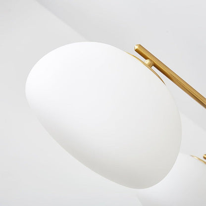Mid-Century Gold Cross Frame Chandelier with White Glass Globes