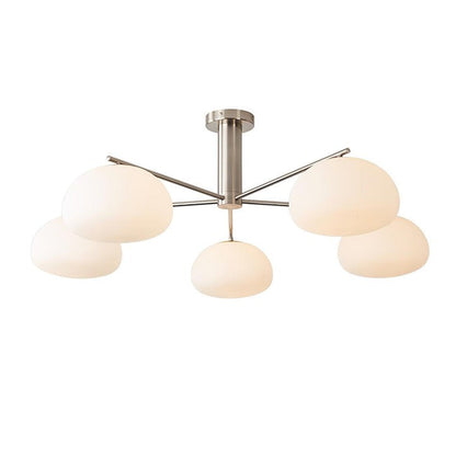 Mid-Century Gold Cross Frame Chandelier with White Glass Globes