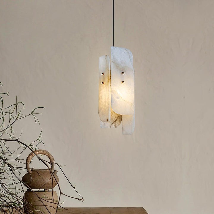 Mini Alabaster Pendant Light with Brass Details