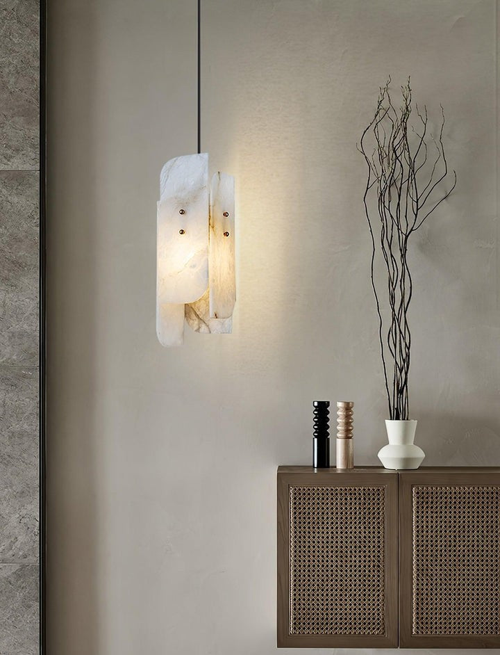 Mini Alabaster Pendant Light with Brass Details