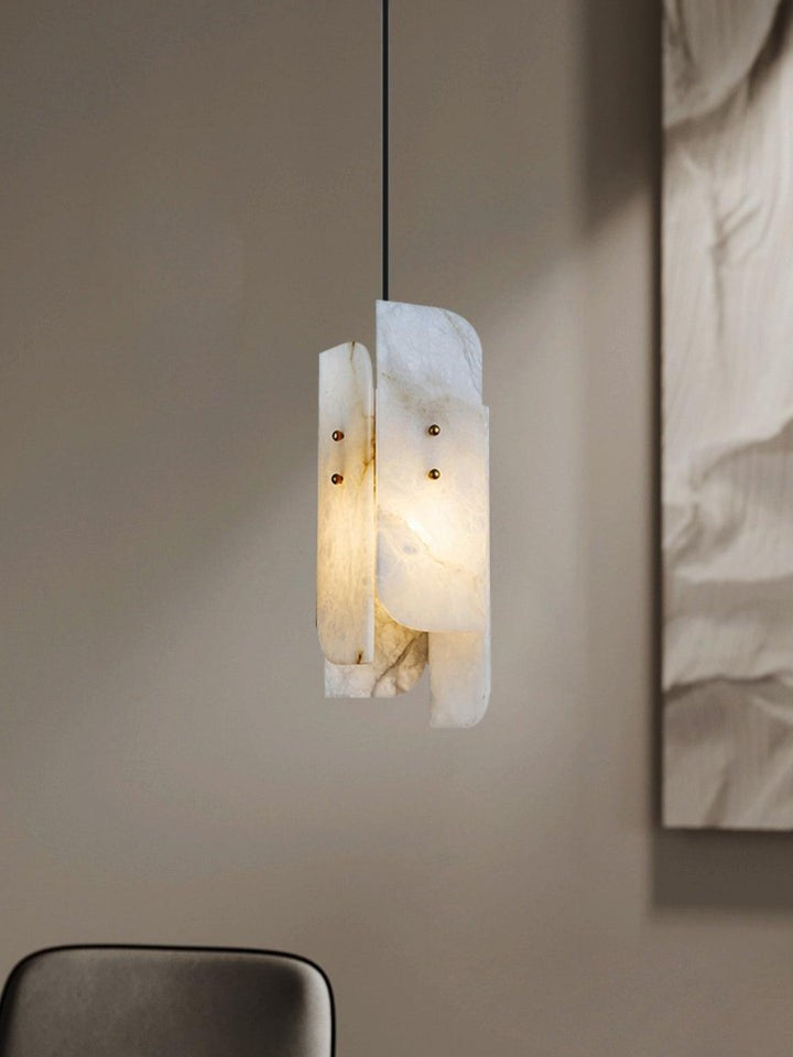 Mini Alabaster Pendant Light with Brass Details