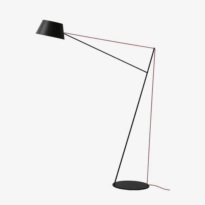 Minimalist Black Floor Lamp with Red Accent Cable