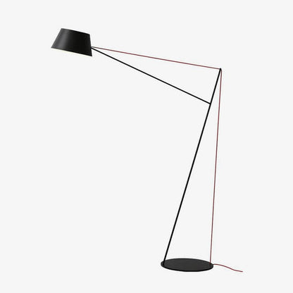 Minimalist Black Floor Lamp with Red Accent Cable