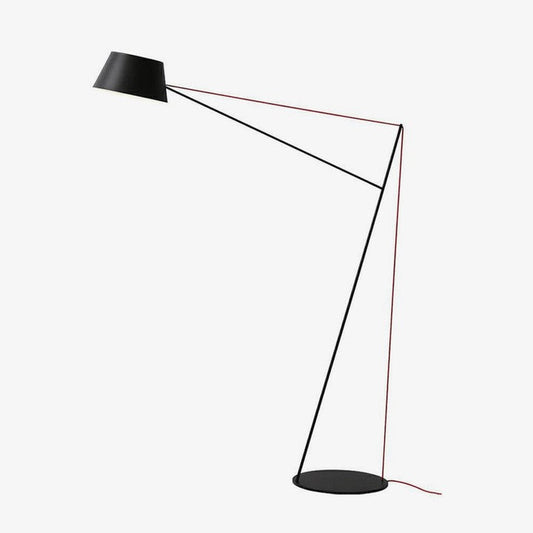 Minimalist Black Floor Lamp with Red Accent Cable