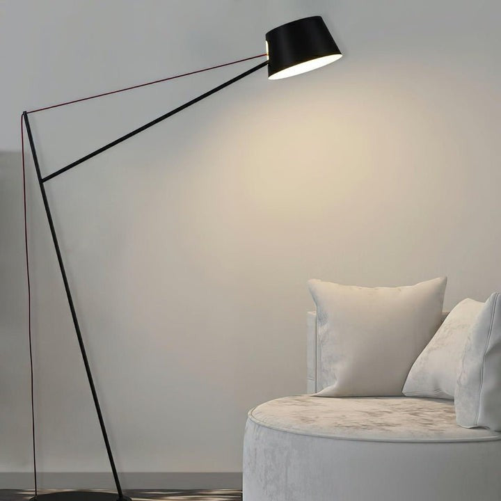 Minimalist Black Floor Lamp with Red Accent Cable