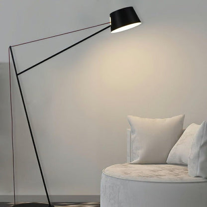 Minimalist Black Floor Lamp with Red Accent Cable