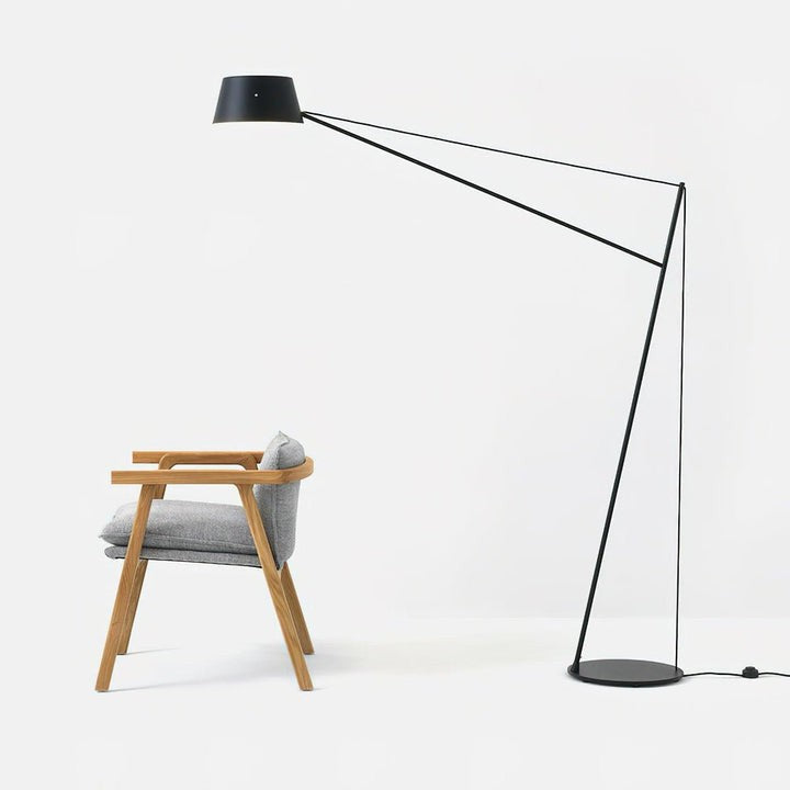 Minimalist Black Floor Lamp with Red Accent Cable