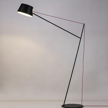 Minimalist Black Floor Lamp with Red Accent Cable