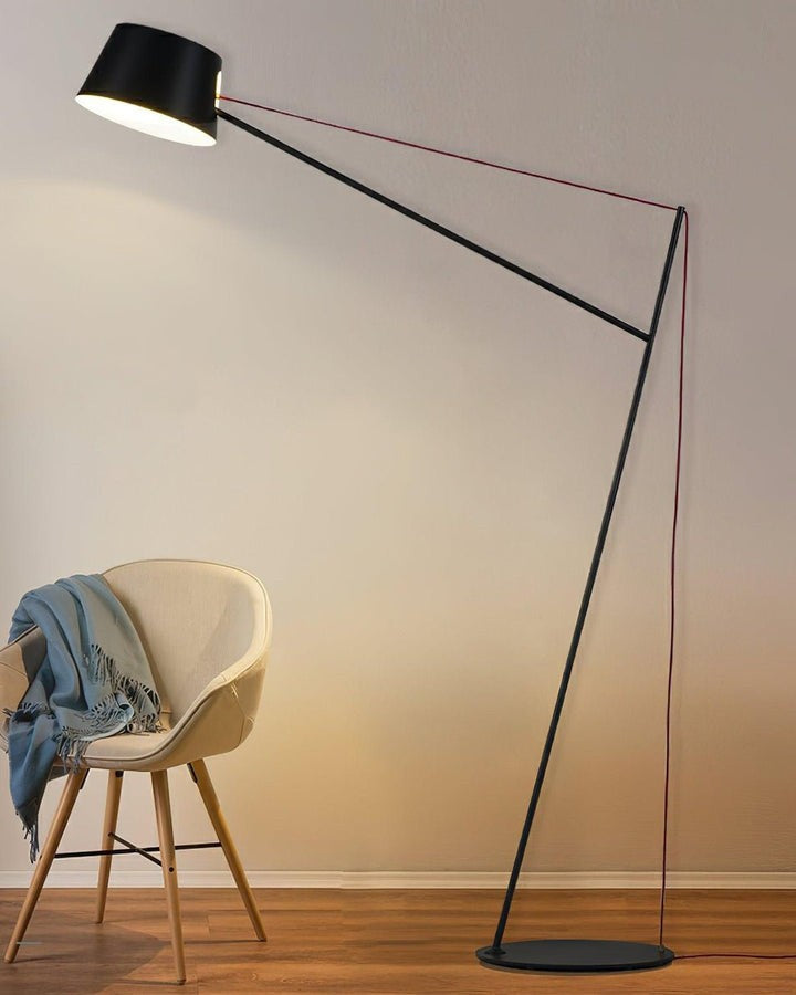Minimalist Black Floor Lamp with Red Accent Cable