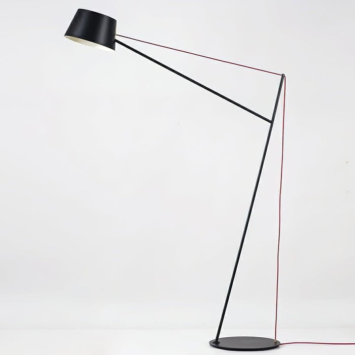 Minimalist Black Floor Lamp with Red Accent Cable