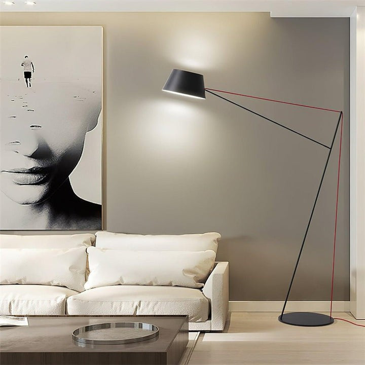 Minimalist Black Floor Lamp with Red Accent Cable