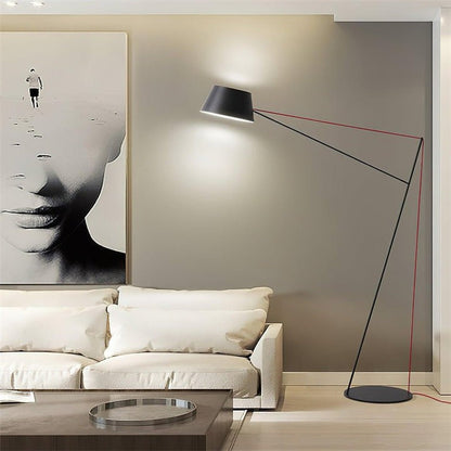 Minimalist Black Floor Lamp with Red Accent Cable