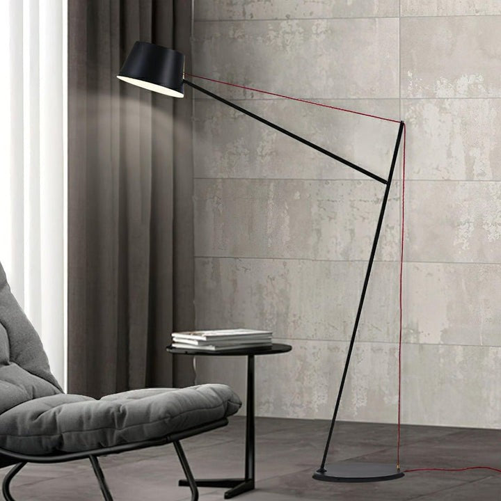Minimalist Black Floor Lamp with Red Accent Cable