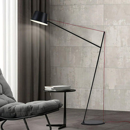 Minimalist Black Floor Lamp with Red Accent Cable