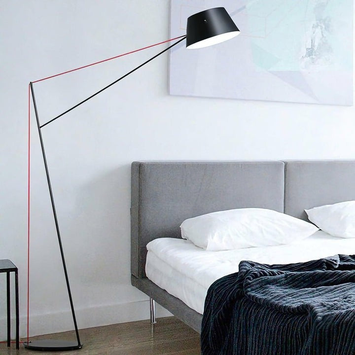 Minimalist Black Floor Lamp with Red Accent Cable