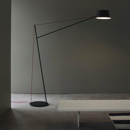 Minimalist Black Floor Lamp with Red Accent Cable