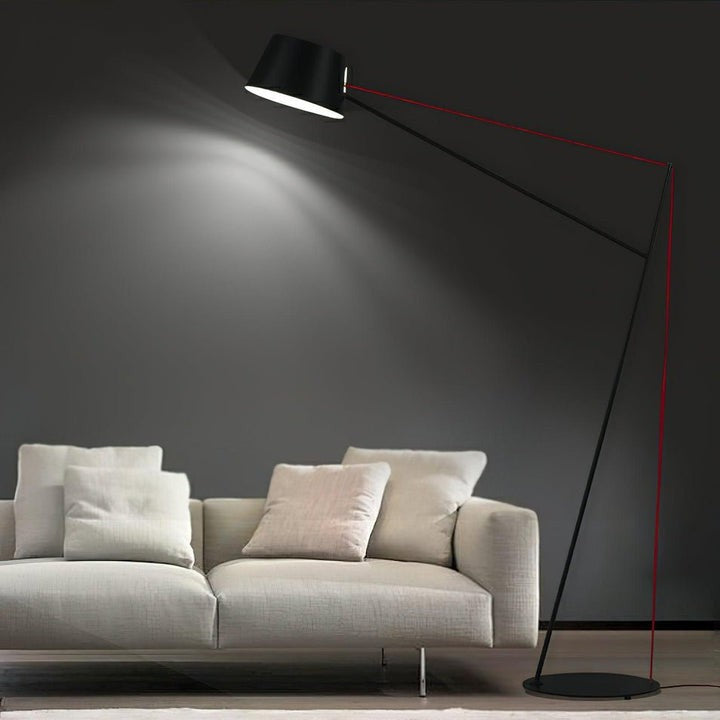 Minimalist Black Floor Lamp with Red Accent Cable