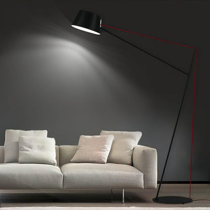 Minimalist Black Floor Lamp with Red Accent Cable