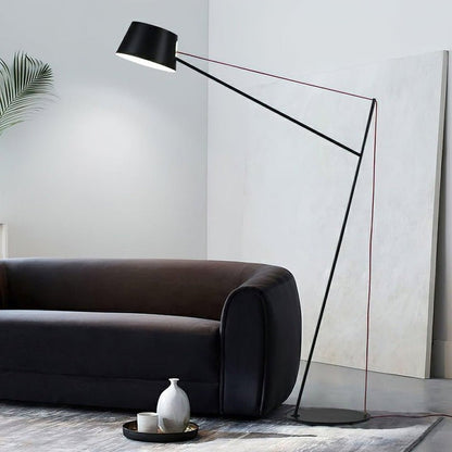 Minimalist Black Floor Lamp with Red Accent Cable