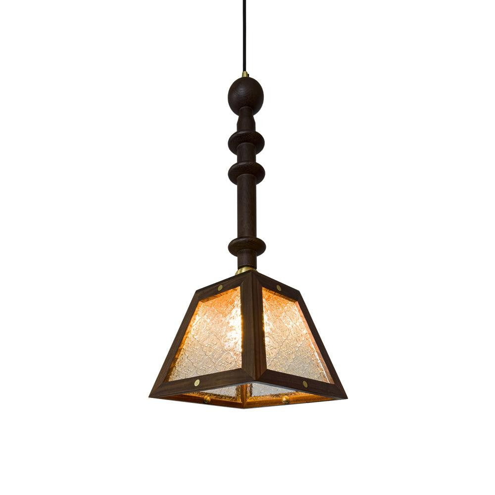 Mission-Style Begonia Glass & Walnut Pendant Light