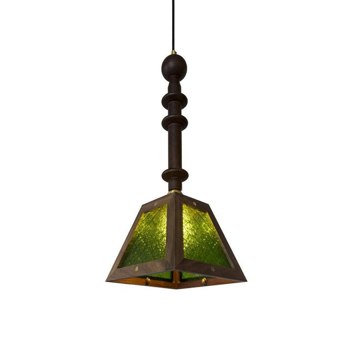 Mission-Style Begonia Glass & Walnut Pendant Light