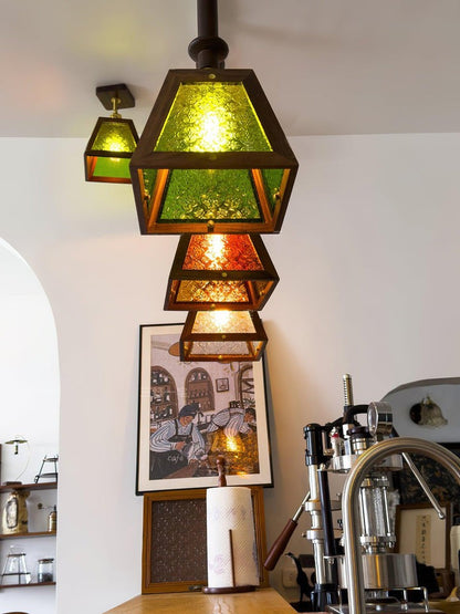 Mission-Style Begonia Glass & Walnut Pendant Light