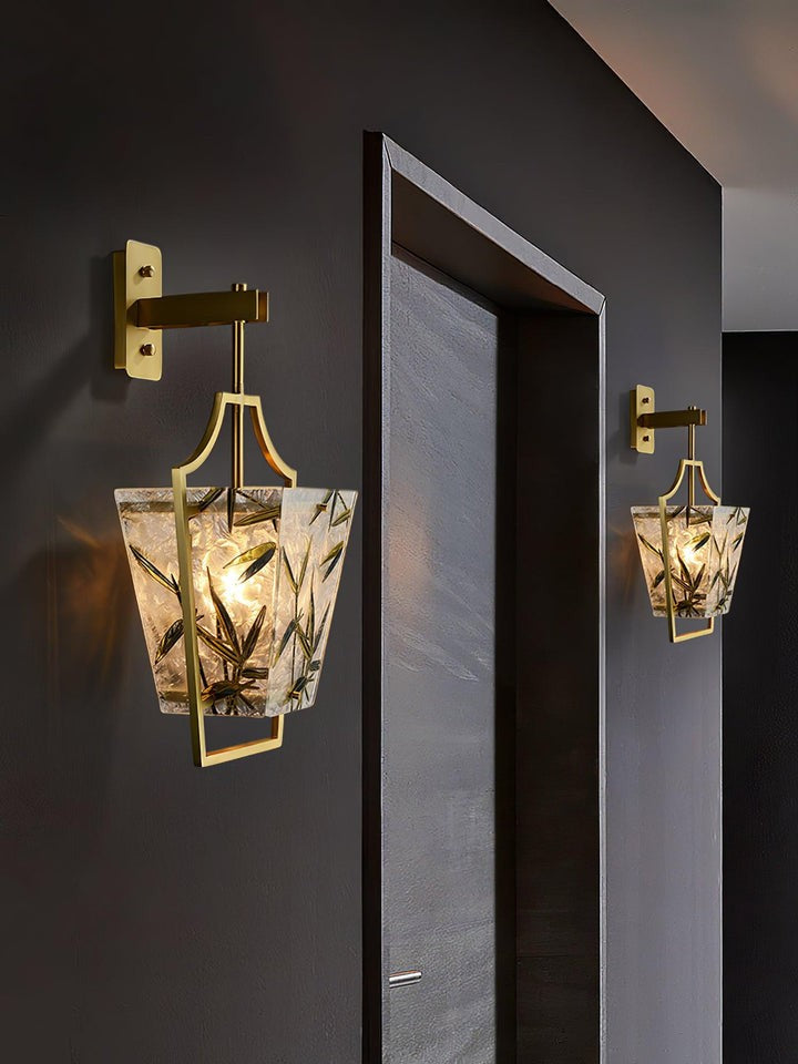 Misty Glow Brass & Enamel Glass Wall Sconce