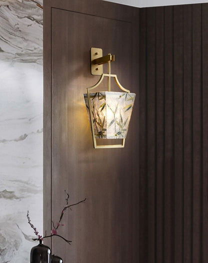 Misty Glow Brass & Enamel Glass Wall Sconce
